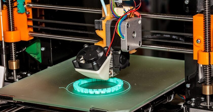 A 3D printer in action.