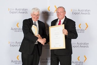 ANCA's Pat Boland (left) accepting the award at the 50th Australian Export Awards. (Image: ANCA website)