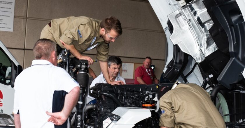 Each regional team works on one of two identical Isuzu FX-series prime movers to identify and rectify a series of programmed faults as the clock ticks