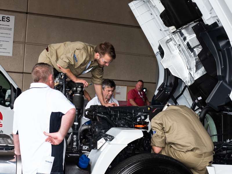 Each regional team works on one of two identical Isuzu FX-series prime movers to identify and rectify a series of programmed faults as the clock ticks