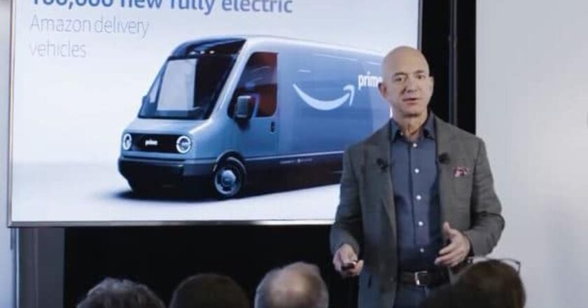 Jeff Bezos explains the Rivian electric vehicle’s part in Amazon’s ‘pledge’