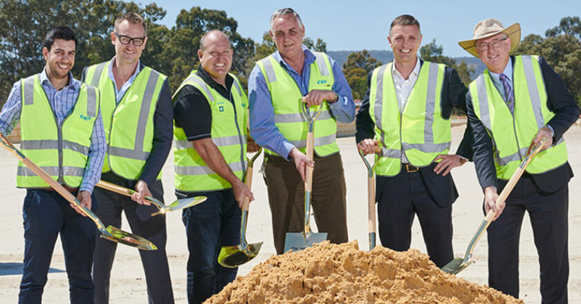 Jake Weragoda (CHEP), Matthew Gibb (Gibb Group), Damian Ellis (CHEP), Phillip Darbyshire (CHEP), Ben Lisle (Linc Property), mayor David Goode (City of Gosnells) Pic: Rebecca Mansell
