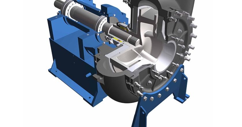 A sectional cutaway image of the Duechting WRX single-stage centrifugal pump