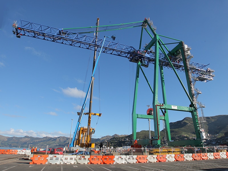 The Genie SX-180 boom lift helping to assemble the ship-to-shore gantry crane.