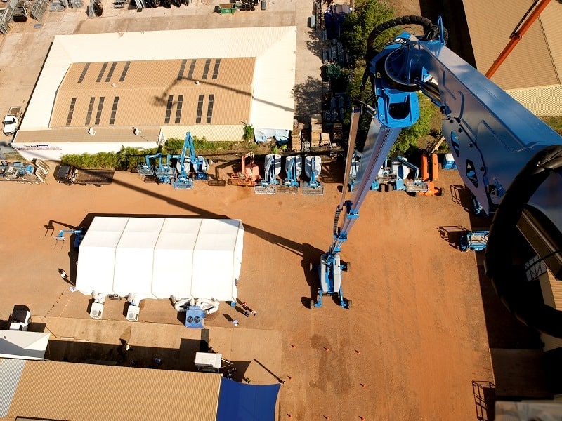 View from atop the world's tallest self-propelled boom lift - the Genie SX-180. Darwin's Top End Access is the first company in Australia to receive delivery of the machine.