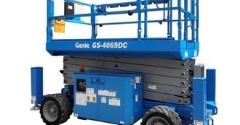 Genie's new GS-4069 DC scissor lift features increased platform space and lifting capacity is suited for outdoor and rough terrain applications