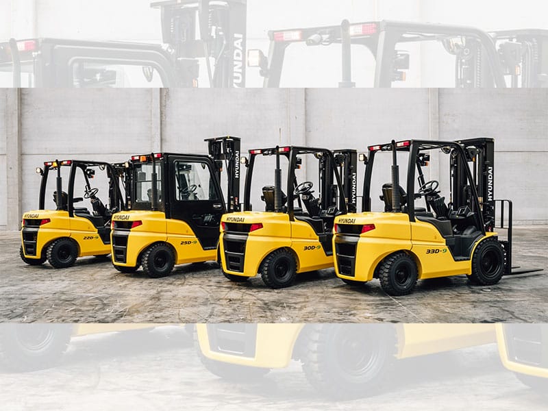 The new Hyundai 9-series diesel counterbalance forklift models.