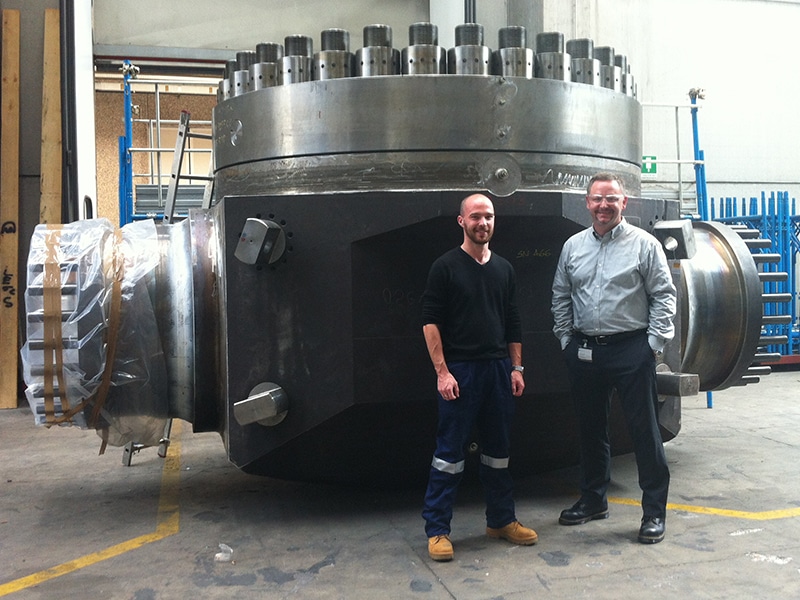 Representatives from the INPEX Ichthys Project and McDermott during a valve manufacturing inspection at a factory in Italy.