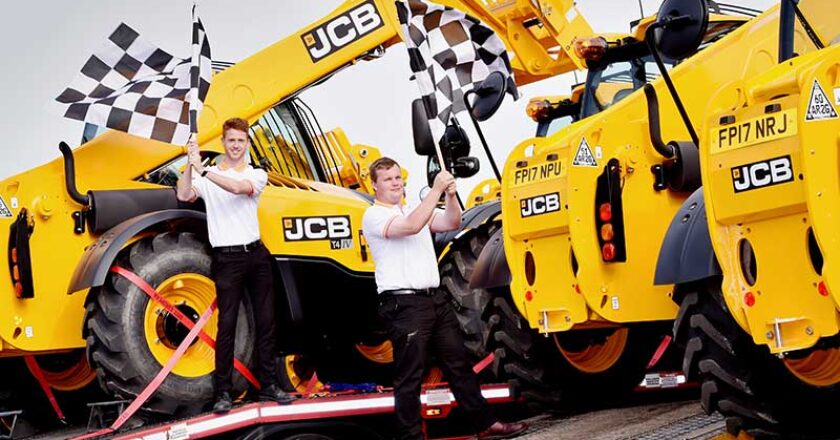 The JCB 531-70 telescopic handlers are waived off ahead of the journey to Silverstone