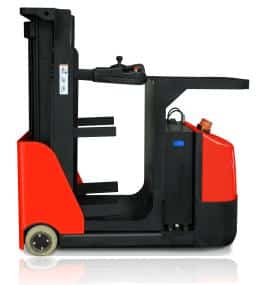 The EP CK-05 order picker is powered by four maintenance free batteries, which deliver longer duty cycles due to stepless control offered by their AC operating systems.