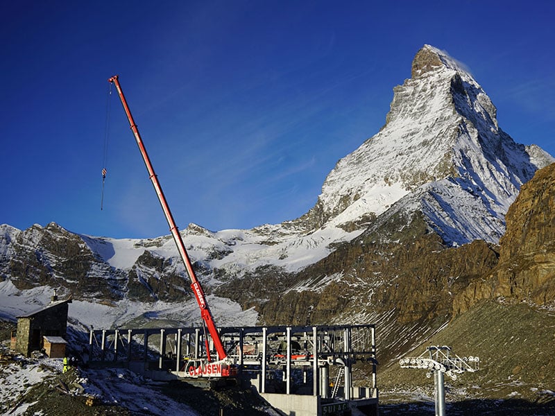 The Liebherr LTR 1060 working with the Matterhorn as a backdrop.