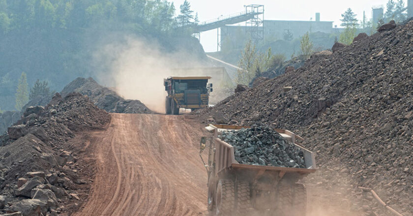 Mining trucks on haul road