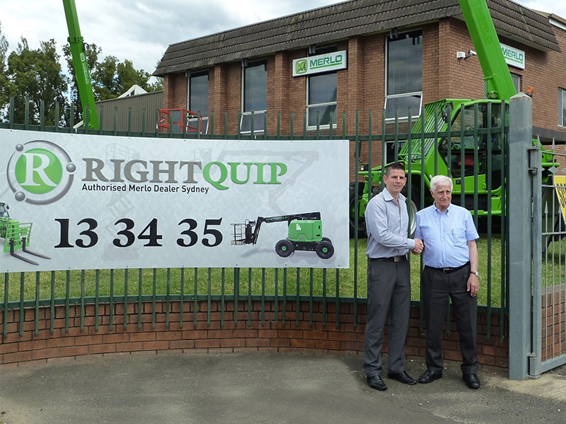 RightQuip MD Triston Smith is congratulated by Merlo President Amilcare Merlo.