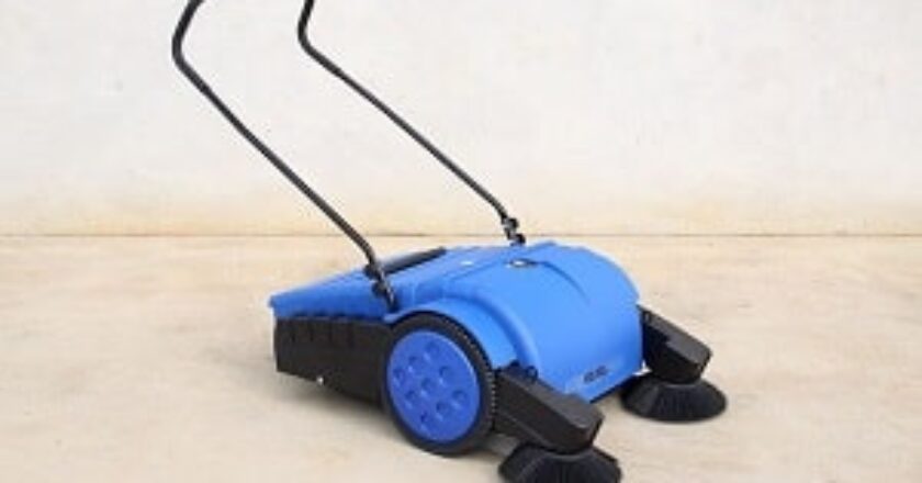 SureSweep's SM900 pedestrian sweeper features a strong suction system that reduces dust discharge into the environment