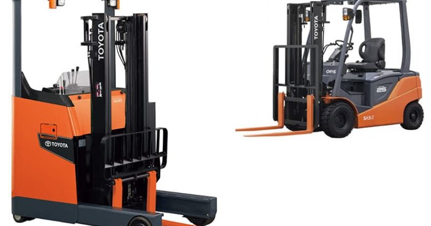 Toyota's new 8FB battery electric four-wheel counter-balance forklift & 8FBR battery electric reach truck