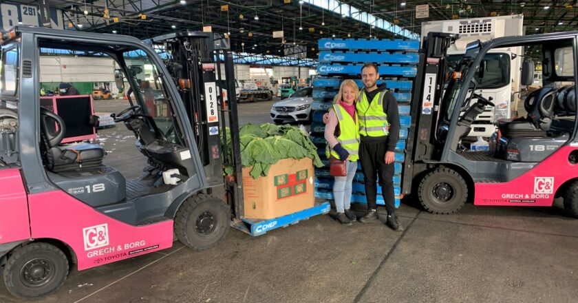 Grech & Borg managing director Joanne Stone and operations manager Brendan Stone, pictured at the Sydney Markets in June, with some of their new Toyota forklifts