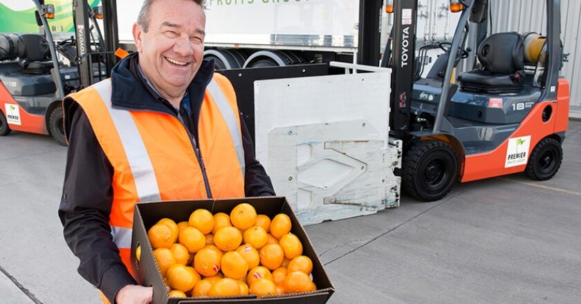 Premier Fruits Group co-founder and director Joe Petroro with part of the company’s Toyota forklift fleet.