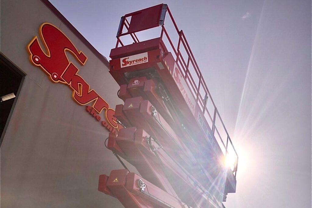 A Skyreach branded scissor lift, or elevated work platform, is one of many types of access equipment the company offers for hire